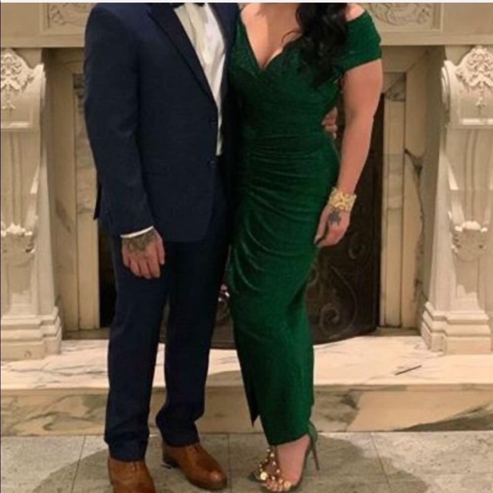 Off the shoulder front slit dress